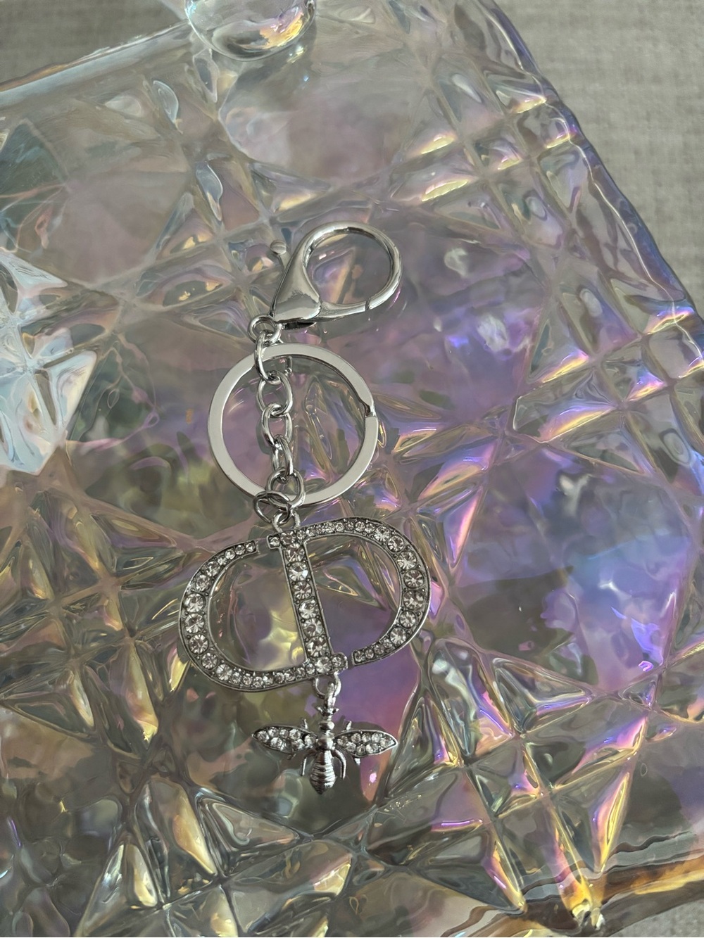 Silver Crystal CD Keychain with Bee Key Charm - Picture 2 of 5